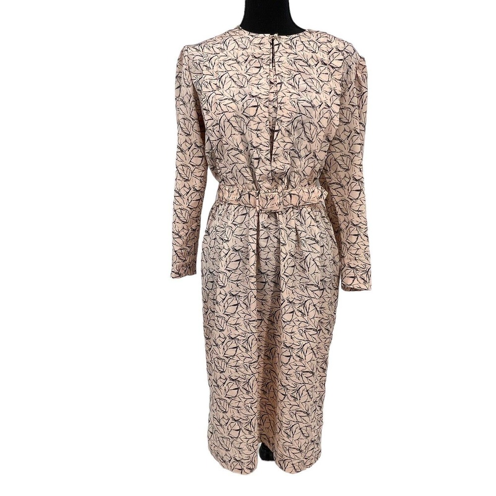 Vintage Pellini Petites Von Bramlett Peach Leaf Print Shirt Dress‎ Small Career